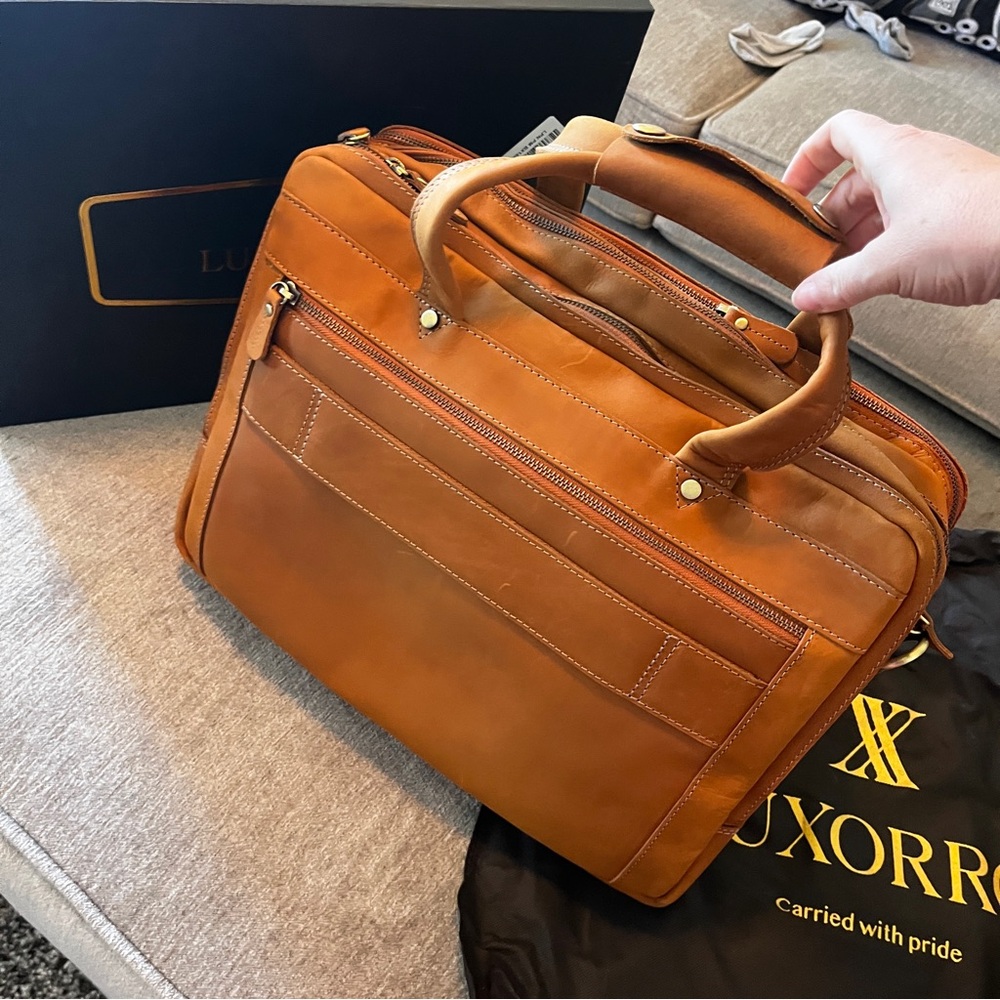Brand New! Luxorro Full Grain Leather Briefcase, light brown, Fits 15.6” laptop